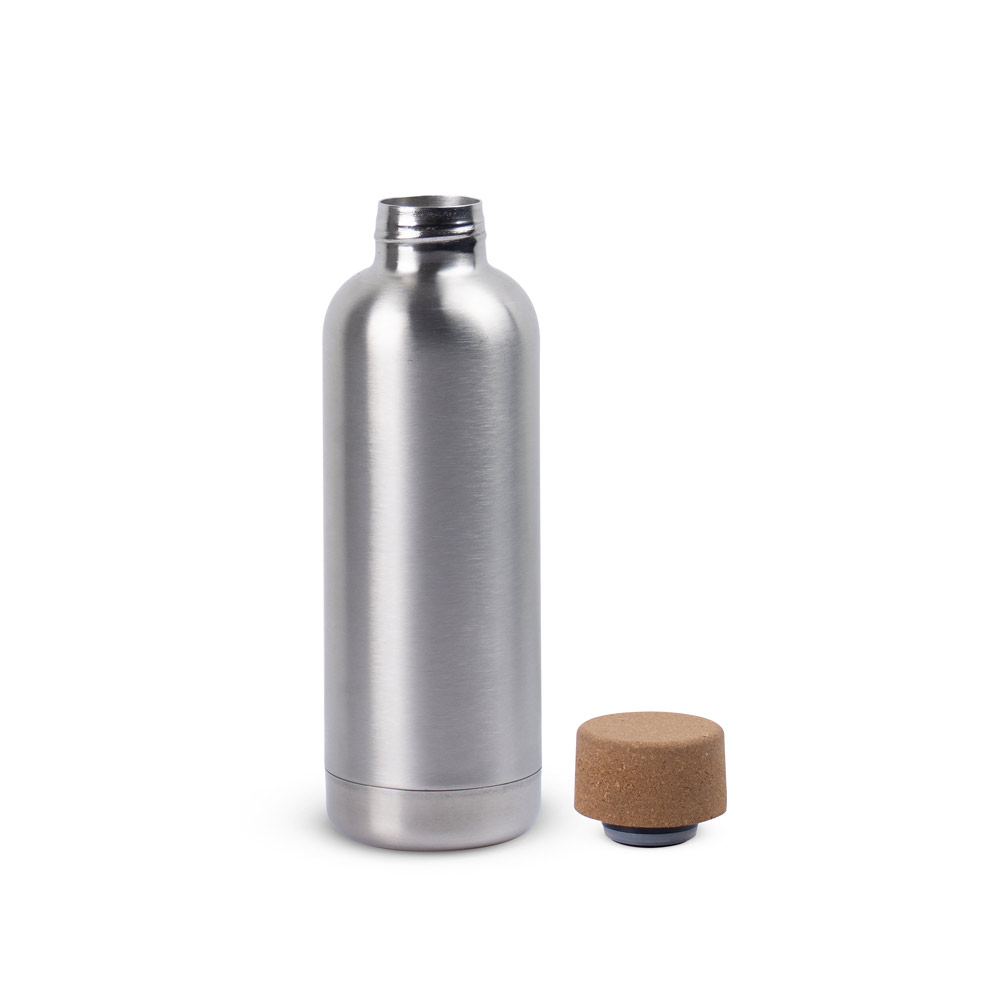Novidades 2026!! Squeeze em aço inox de parede simples, com tampa em cortiça 760 mL