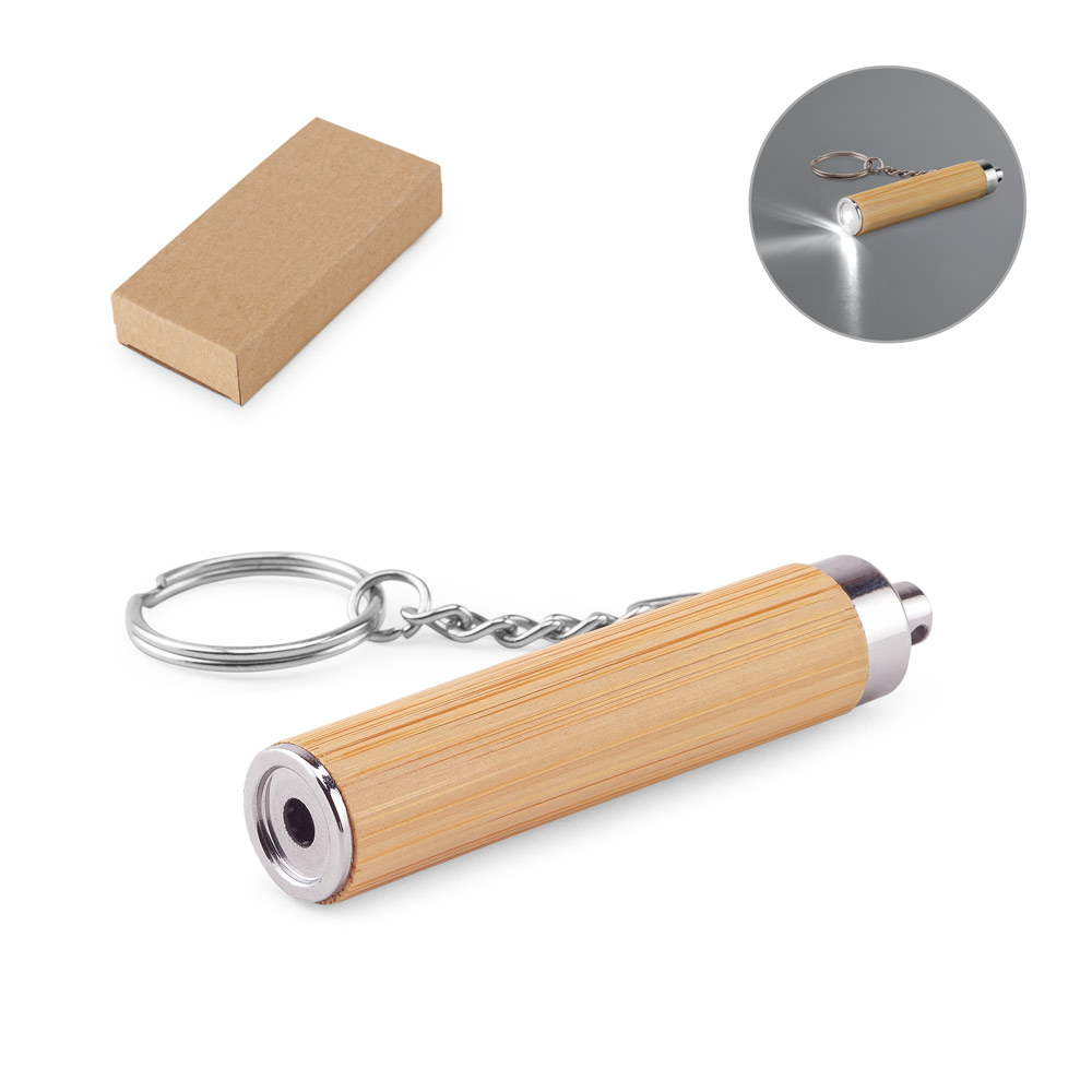 Novidade 2026!!! Chaveiro em bambu e ABS com lanterna LED