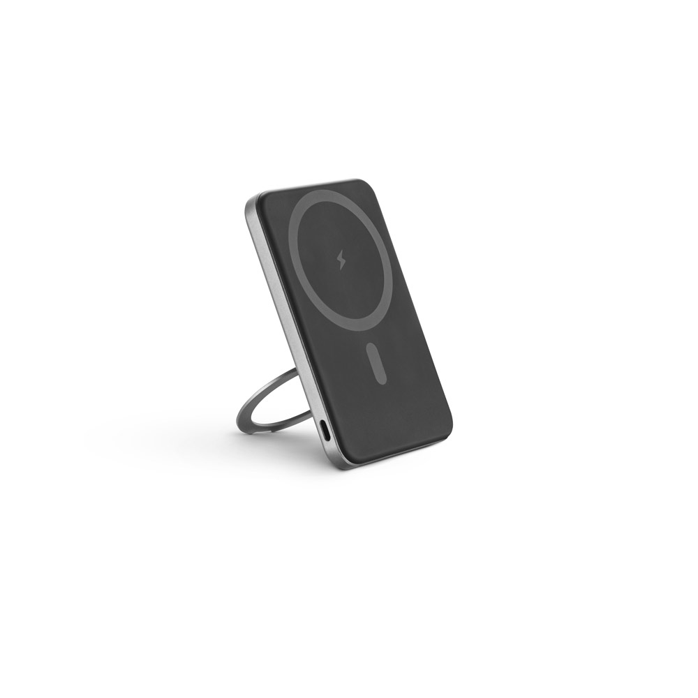 Novidades 2026!!! Bateria portátil magnética em ABS 100% reciclado com suporte, carregador wireless super-rápido 15W e capacidade de 5.000 mAh