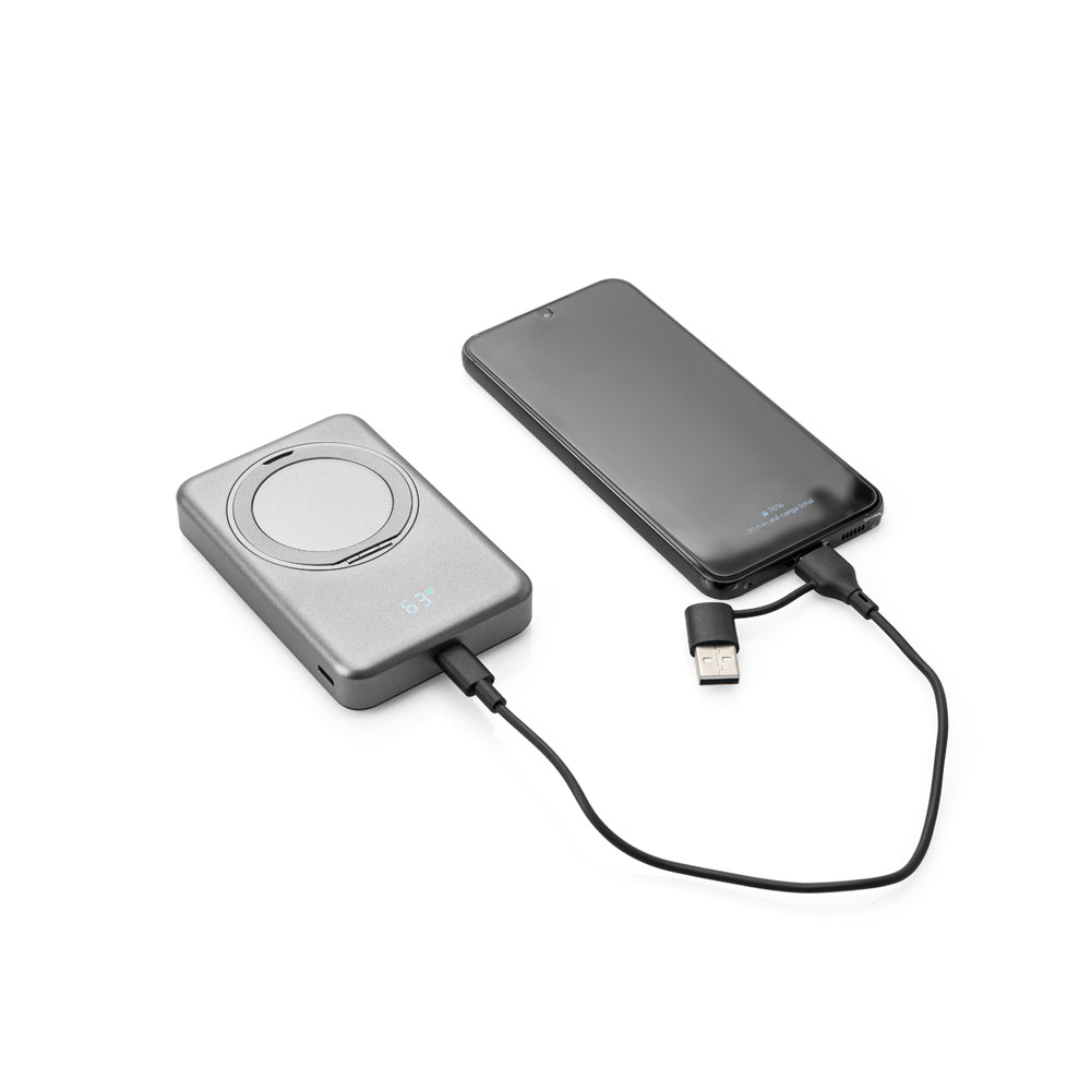 Novidade 2026!!! Bateria portátil magnética em ABS 100% reciclado com suporte, carregador wireless super-rápido 15W e capacidade de 10.000 mAh
