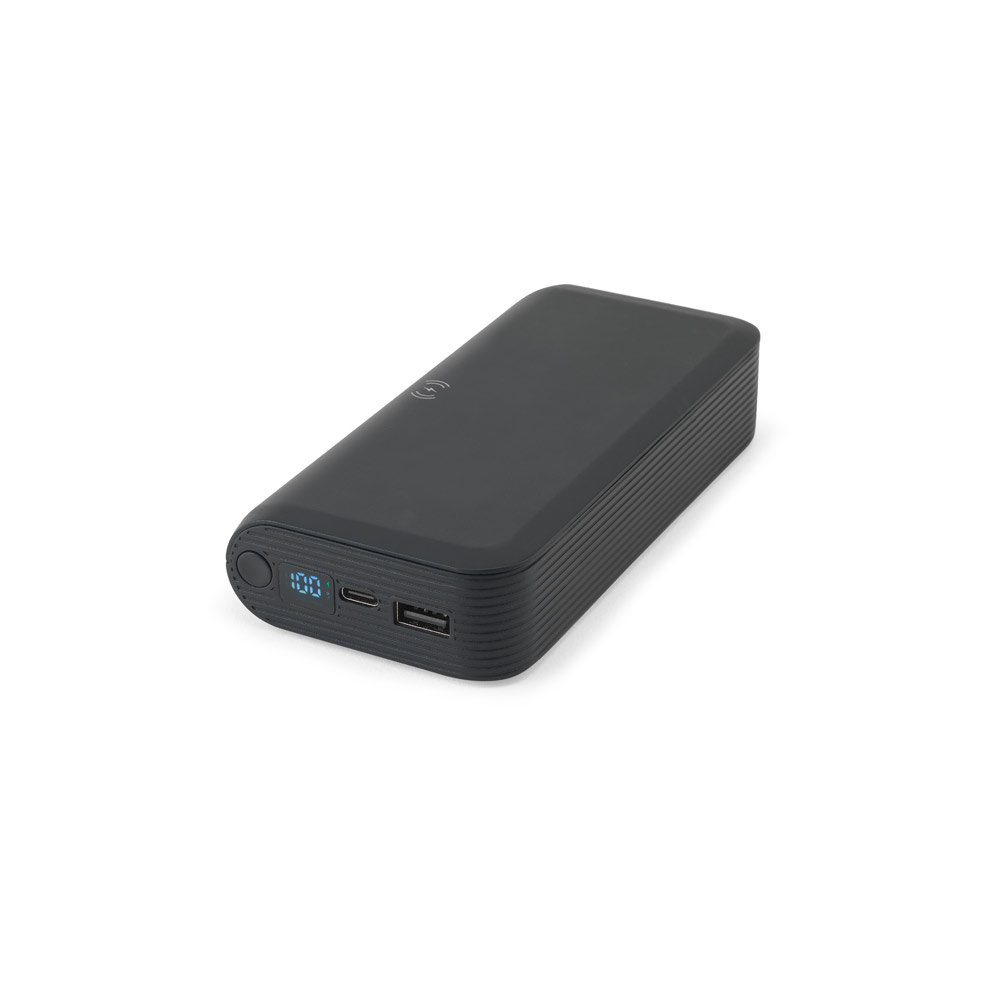 Novidades 2026!!! . Bateria portátil em ABS 100% reciclado com carregador wireless super-rápido 15W e capacidade de 20.000 mAh