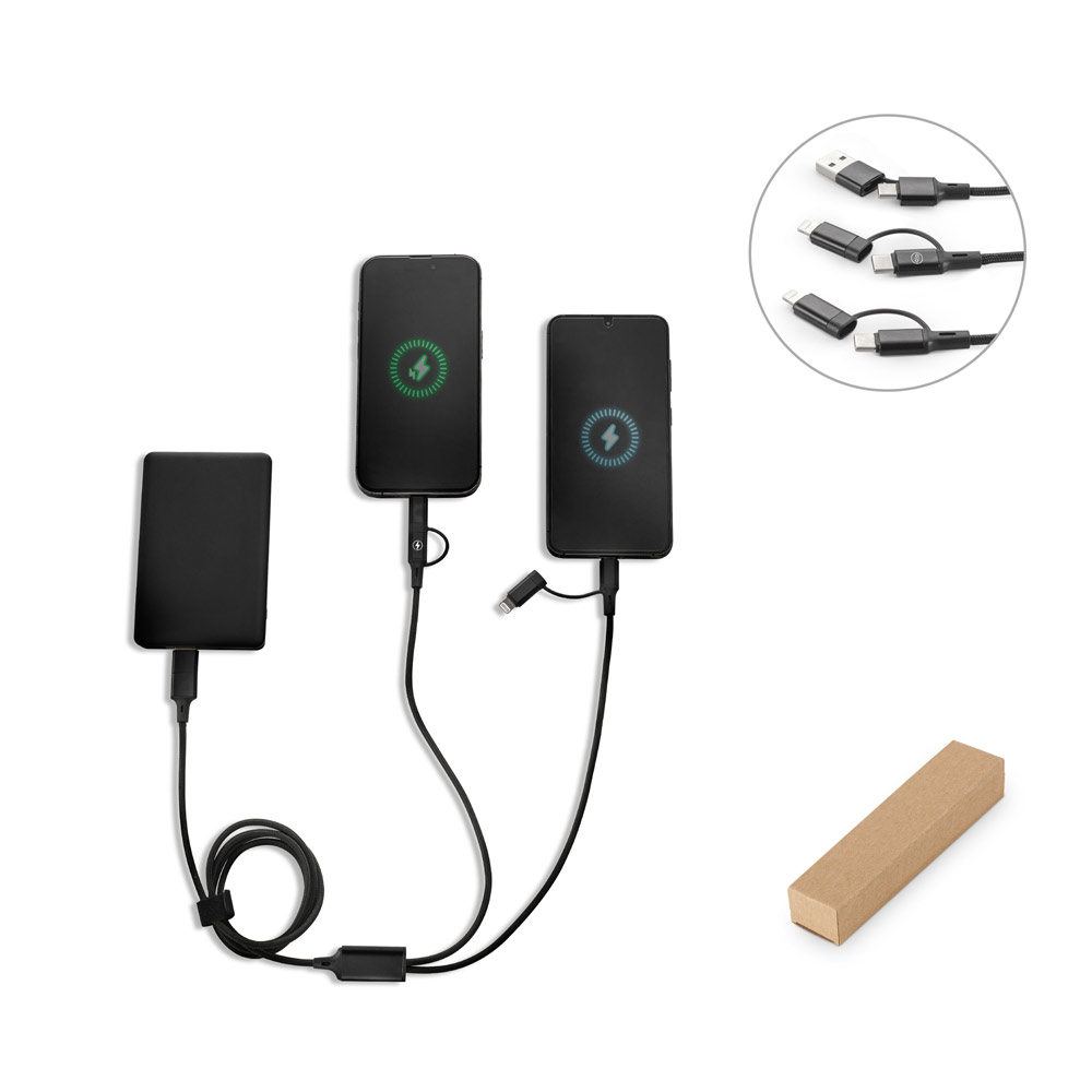Novidade 2026!! Cabo USB super-rápido 6 em 1 em alumínio 20% reciclado e PET 4% reciclado, permitindo a transferência de dados