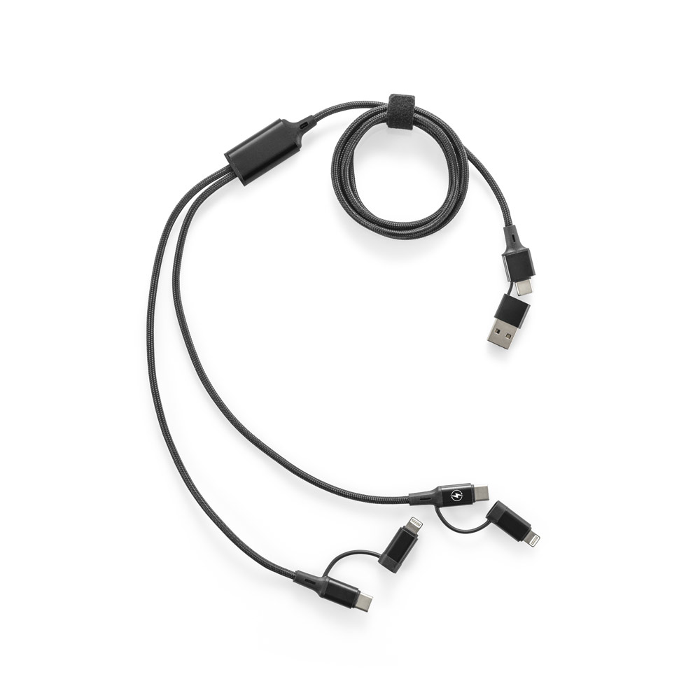 Novidade 2026!! Cabo USB super-rápido 6 em 1 em alumínio 20% reciclado e PET 4% reciclado, permitindo a transferência de dados
