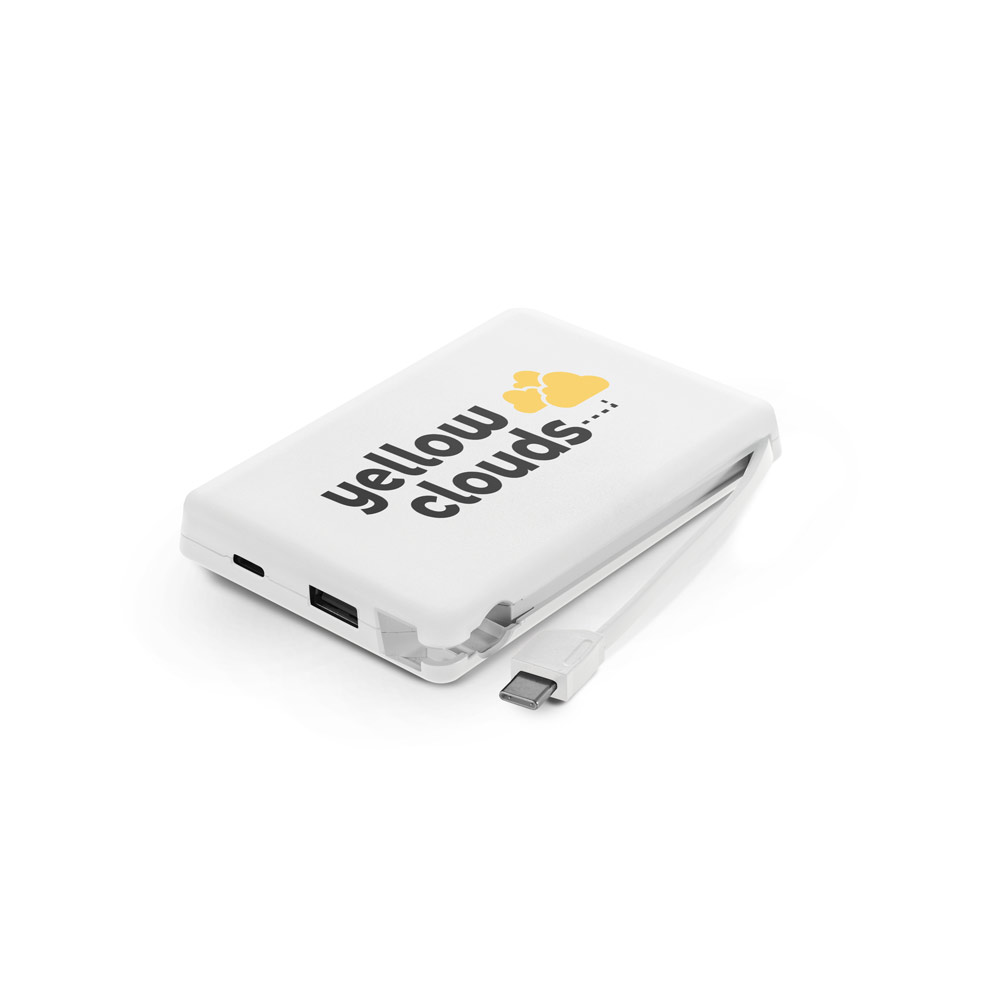 Novidade 2026!!! Bateria portátil em ABS 100% reciclado, com cabo integrado e capacidade de 10.000 mAh