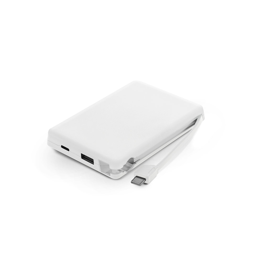 Novidade 2026!!! Bateria portátil em ABS 100% reciclado, com cabo integrado e capacidade de 10.000 mAh