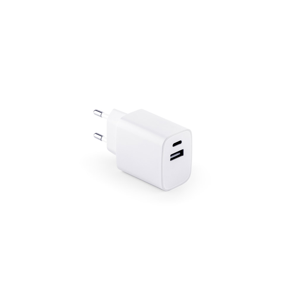 Novidade 2026!!! Adaptador de corrente com porta USB-A 18W e USB-C 20W em ABS 100% reciclado
