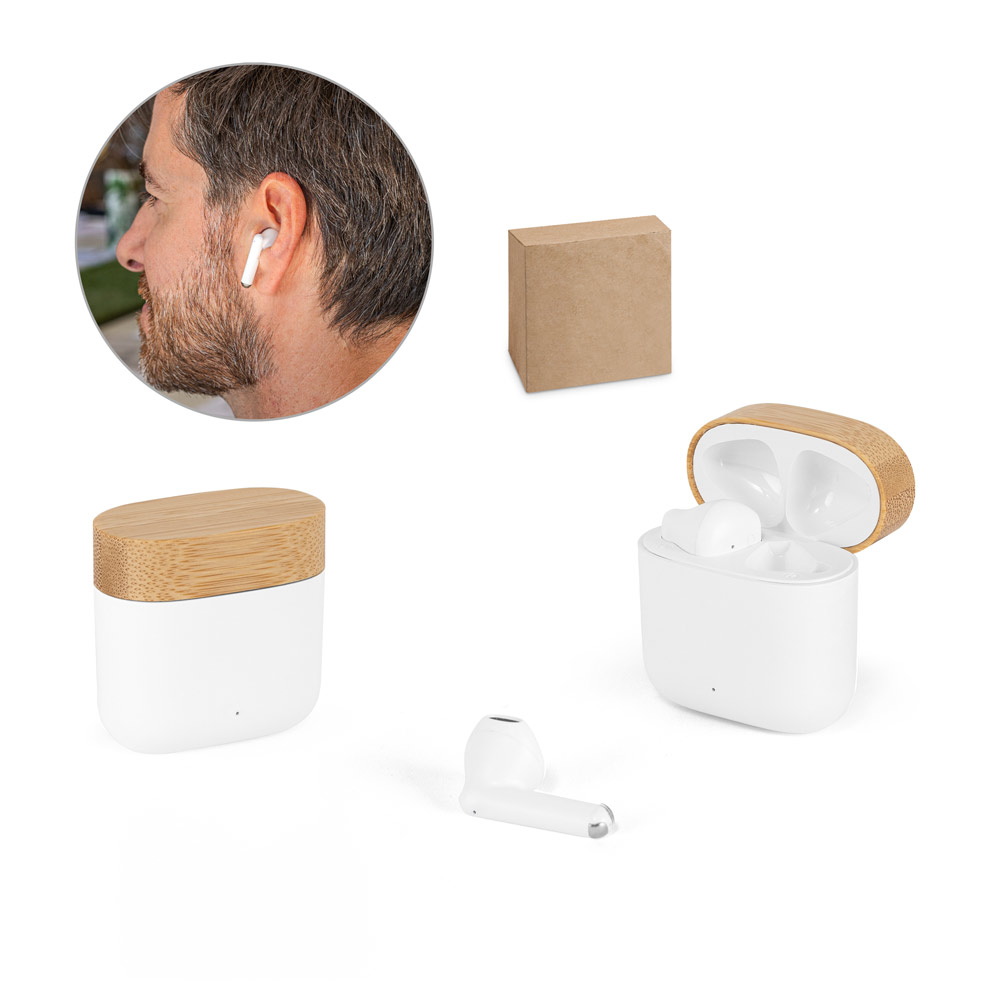 Novidade 2026!!! Fones de ouvido wireless em ABS 100% reciclado e bambu com autonomia de 5h