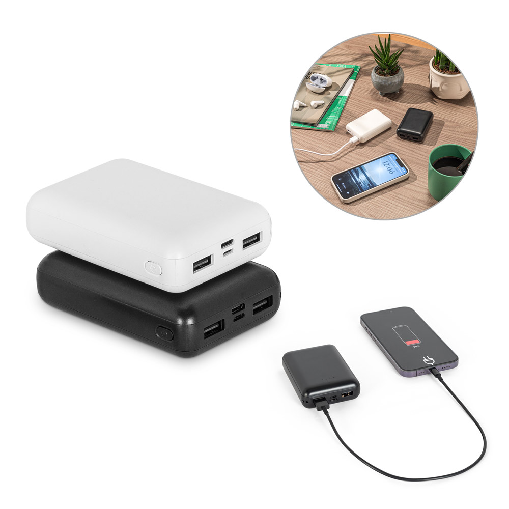Novidade 2026!!! Bateria portátil em ABS 100% reciclado e capacidade de 20.000 mAh
