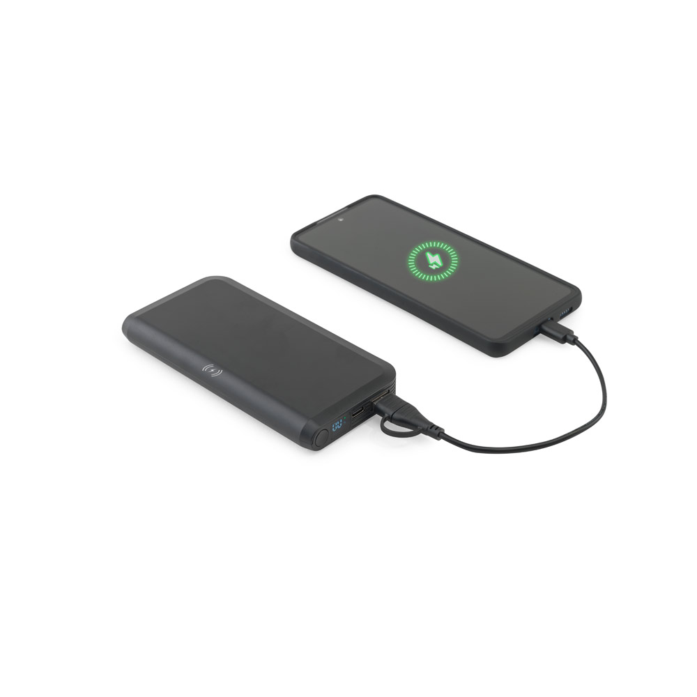 Novidade 2026!!!! Bateria portátil em ABS 100% reciclado com carregador wireless super-rápido 15W e capacidade de 10.000 mAh