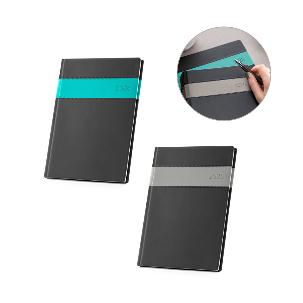 Novidade 2026!!! Agenda B5 em PU com marcador em fita. 175 x 245 mm