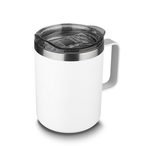 Caneca térmica em aço inox, tampa plástica e anel de silicone para vedação. Capacidade até 350 ml. 12 x ø9 cm