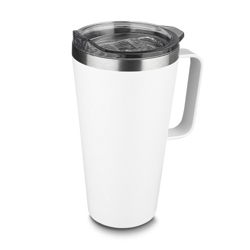Caneca térmica em aço inox, tampa plástica e anel em silicone para vedação. Capacidade até 530 ml. 17 x ø9 cm