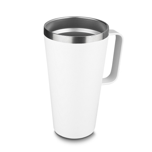 Caneca térmica em aço inox, tampa plástica e anel em silicone para vedação. Capacidade até 530 ml. 17 x ø9 cm