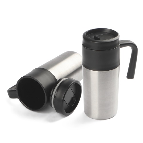Caneca em aço de inox, capacidade até 350 ml. 16,3 x ø7 cm