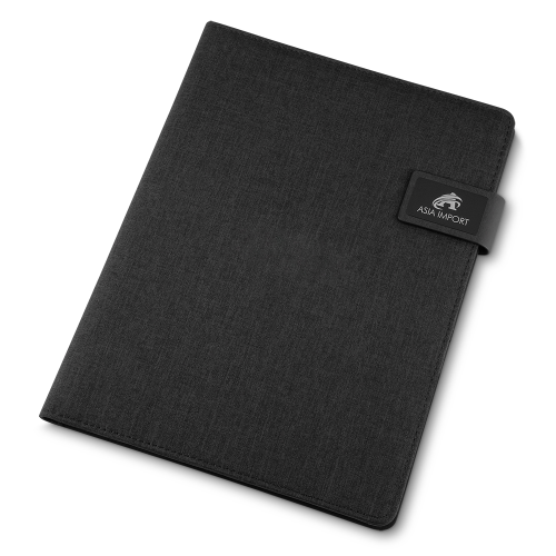 Pasta executiva com bloco de nota com 20 folhas. Suporte para celular, caneta e cartões.