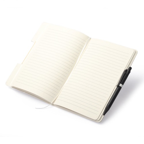 Caderno com tampa de função de suporte para smartphone. Em caixa de leite, possui guarnições em bambu. 80 folhas pautadas. Obs: Não acompanha caneta. 21 x 14,5 cm