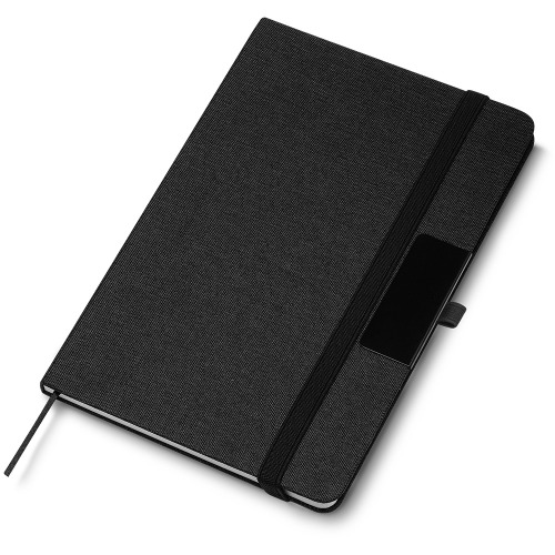 Caderno capa dura em material reciclável com placa de metal para personalização. 80 folhas. NÃO ACOMPANHA CANETA.21,3x14,5cm