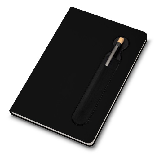 Caderno capa dura em material reciclável. 80 folhas. NÃO ACOMPANHA CANETA. 21,3x14,5cm