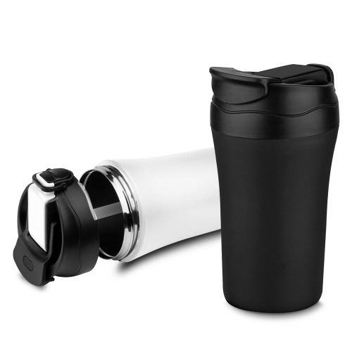 Copo térmico com saída de líquido dupla, por sucção (canudo) ou por bico. Capacidade 500 ml. 17,5xø7xø8cm