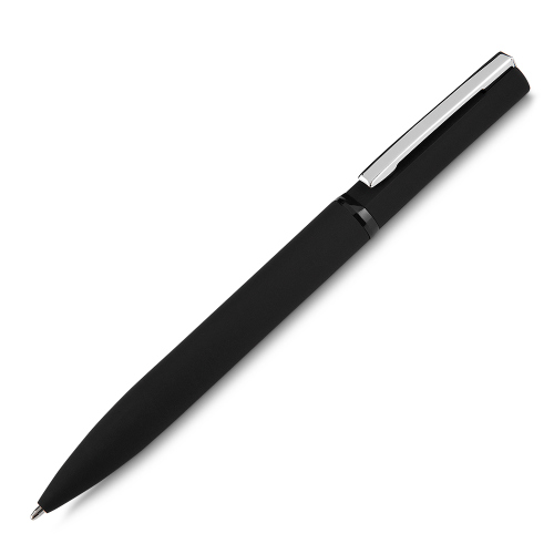 Caneta esferográfica de metal, com escrita azul + estojo de papelão  R$ 13,90