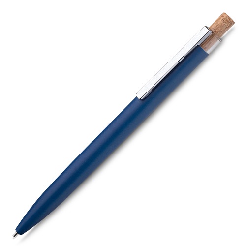 Caneta em alumínio reciclável e acionador em bambu. 14,5xø1,0cm
