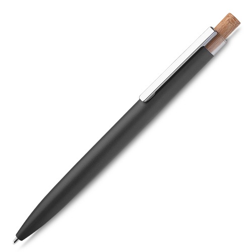 Caneta em alumínio reciclável e acionador em bambu. 14,5xø1,0cm