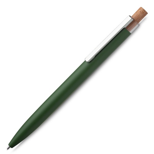 Caneta em alumínio reciclável e acionador em bambu. 14,5xø1,0cm
