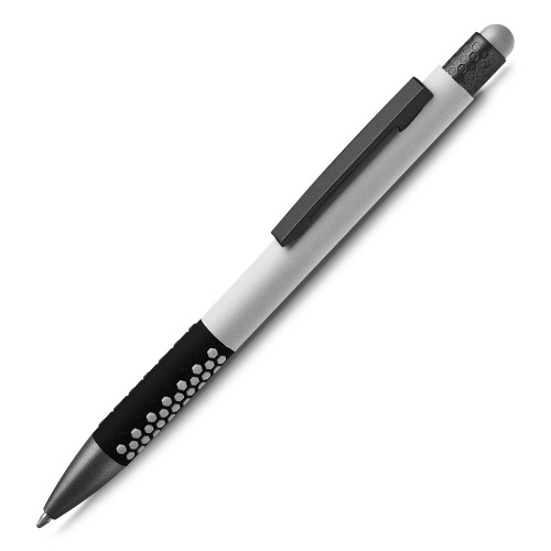 Caneta em metal com ponta touch emborrachada. 15xø1,2cm