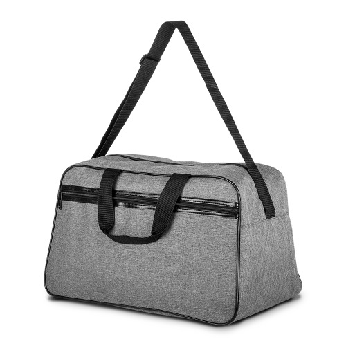 Bolsa esportiva em poliéster. Alça de ombro ajustável, alça de mão dupla, bolso externo com zíper. 27x48x26cm