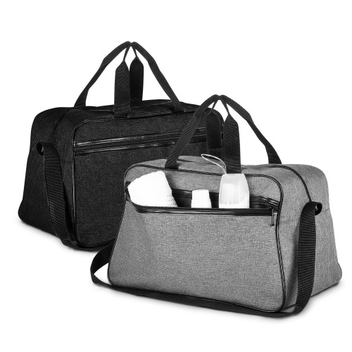 Bolsa esportiva em poliéster. Alça de ombro ajustável, alça de mão dupla, bolso externo com zíper. 27x48x26cm