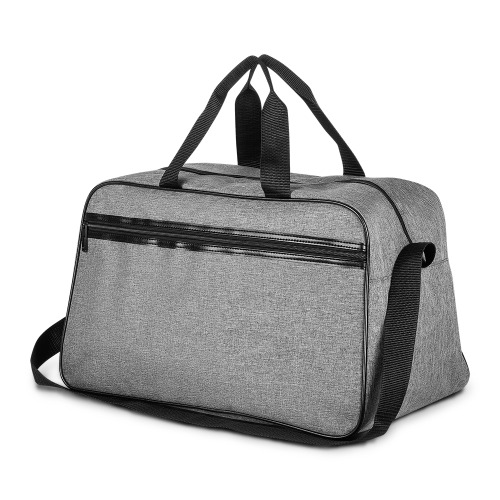 Bolsa esportiva em poliéster. Alça de ombro ajustável, alça de mão dupla, bolso externo com zíper. 27x48x26cm
