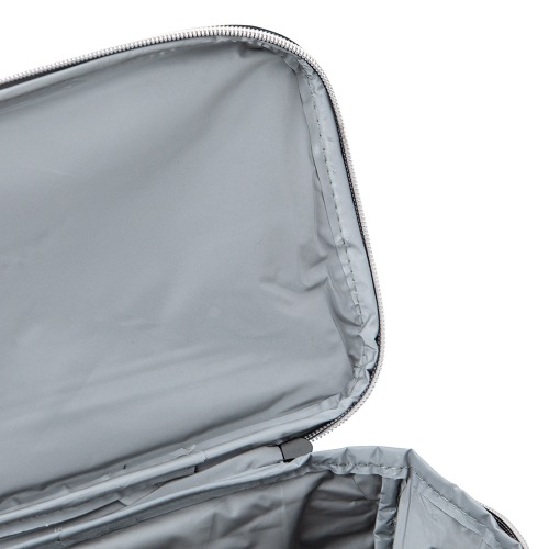Bolsa térmica de nylon 10 litros com dois compartimentos e bolsos laterais em malha. 21 x 27 x 18 cm.