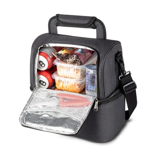 Bolsa térmica em poliéster. Com 2 compartimentos térmicos. 40x29x23cm