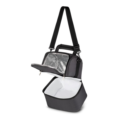 Bolsa térmica em poliéster. Com 2 compartimentos térmicos. 40x29x23cm
