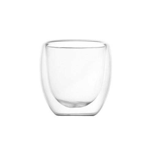 Conjunto com 2 copos de vidro borossilicato com parede dupla e capacidade de até 180ml.