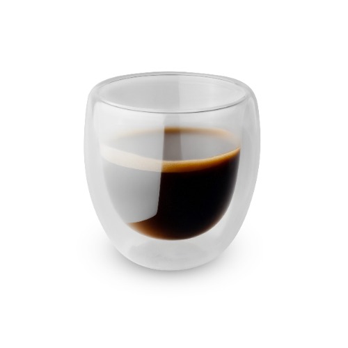 Conjunto com 2 copos de vidro borossilicato com parede dupla e capacidade de até 180ml.