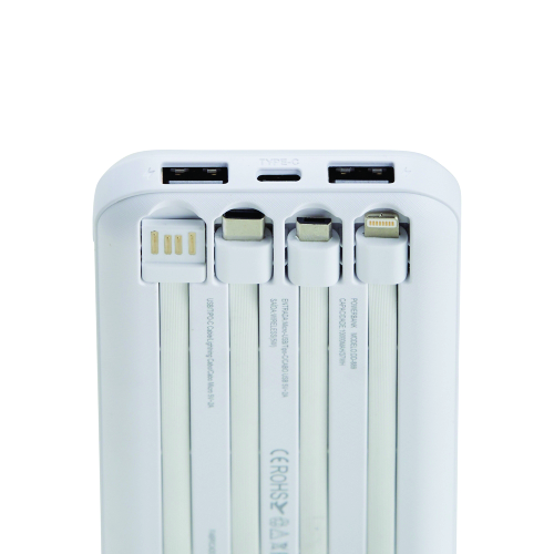 Power Bank com 10.000mAh e carregamento via indução ou via cabo. 6,9 x 2,2 x 14,8 cm.