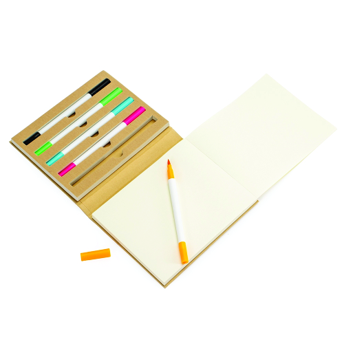 Bloco de Anotações com 5 Canetas.