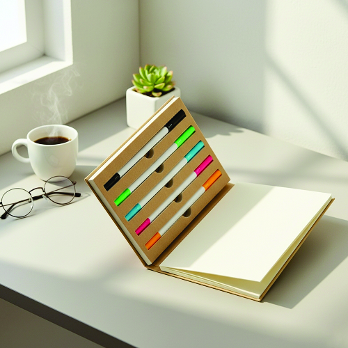 Bloco de Anotações com 5 Canetas.