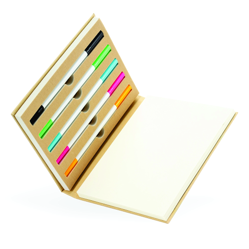 Bloco de Anotações com 5 Canetas.