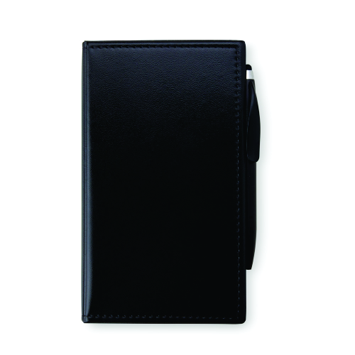 Kit para anotações em couro sintético com autoadesivos e caneta plástica. 19,2 x 12 x 1,8 cm.