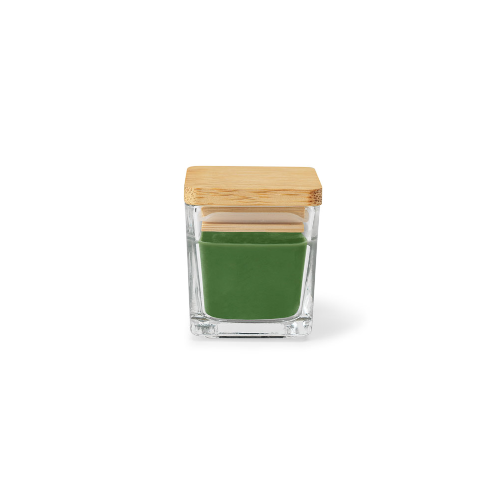 Vela aromática, de 50 g., em copo de vidro com tampa em bambu
